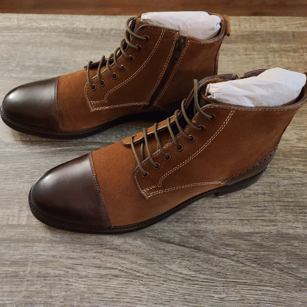 MENS "THOMAS AND VINE" DRESS BOOT. BRAND NEW!! BROWN SUEDE WITH BROWNLEATHER TOE